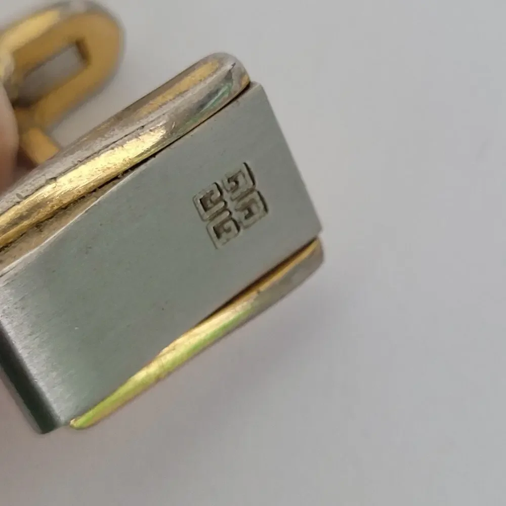 Givenchy Cufflinks Set Rectangle Gold Silver Tone Logo Vintage Designer Fair‎
